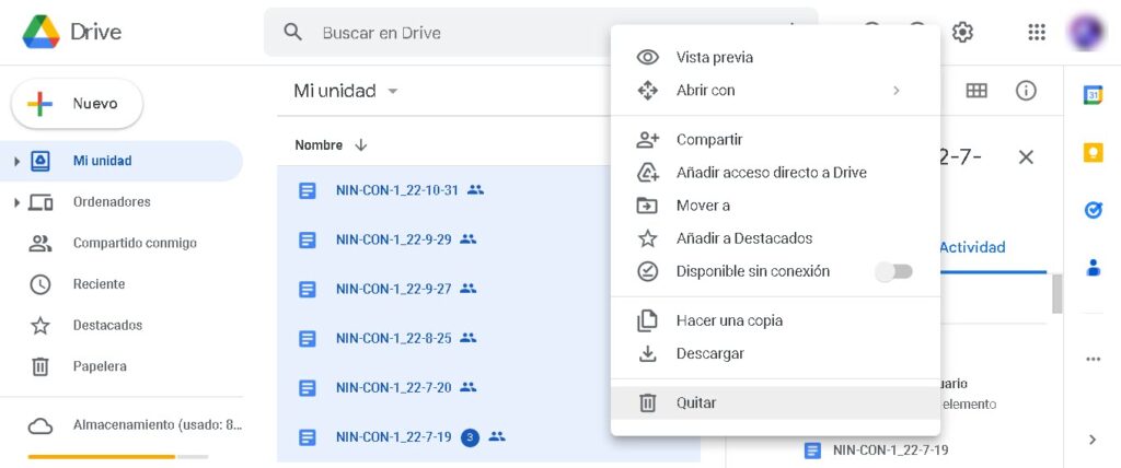 Jak usunąć wiele plików z Google Drive Eliminar archivos 1024x428