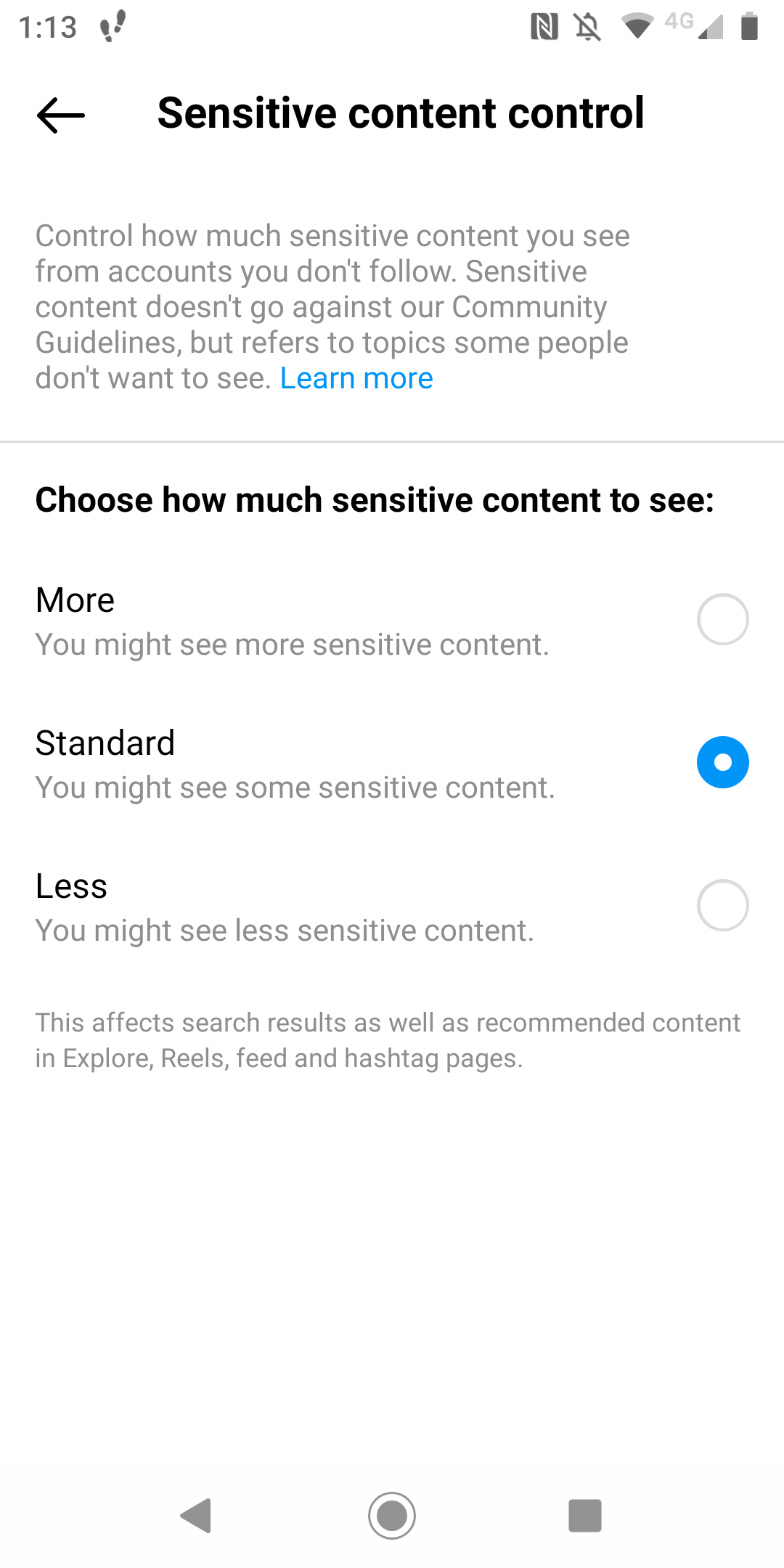 Instagram sets sensitive content controls on home screen