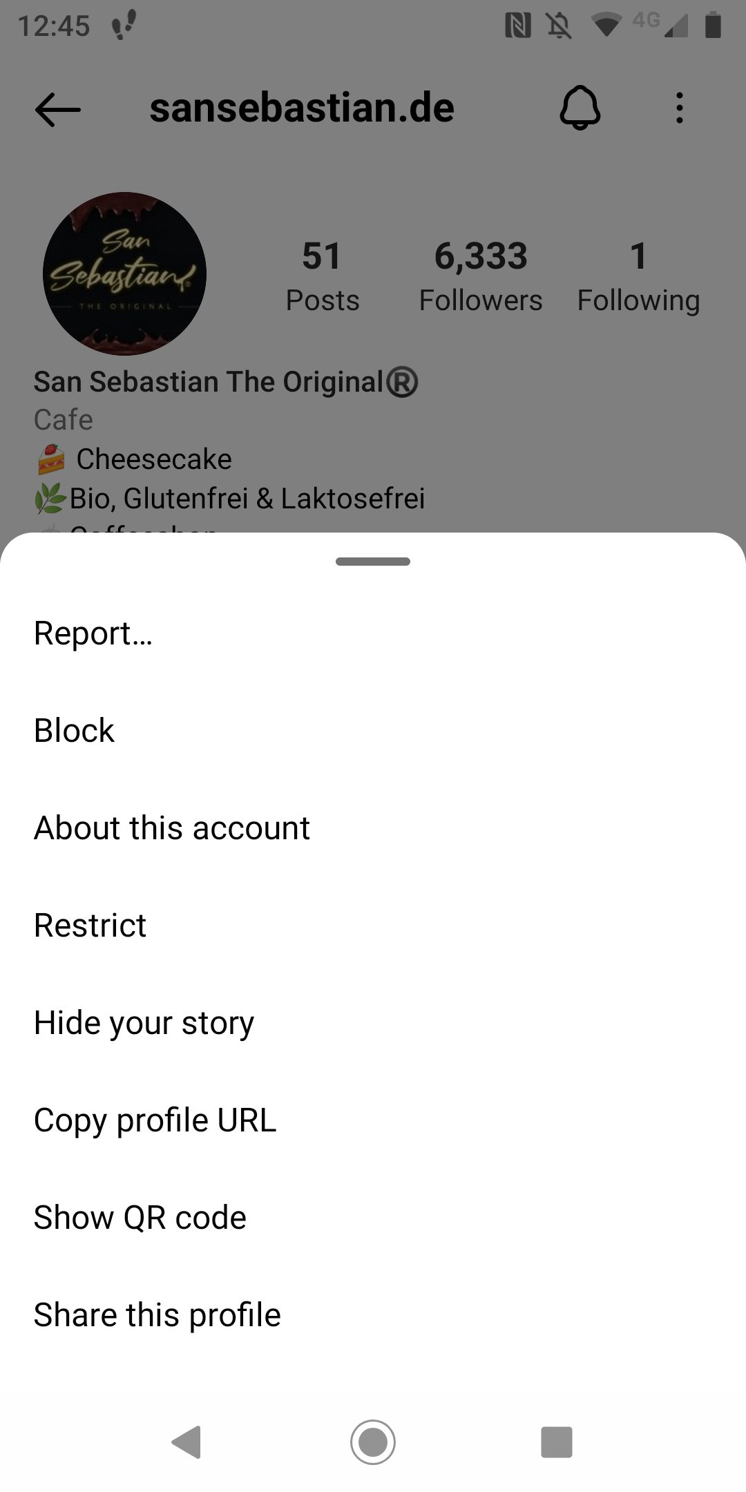 Instagram following settings home screen