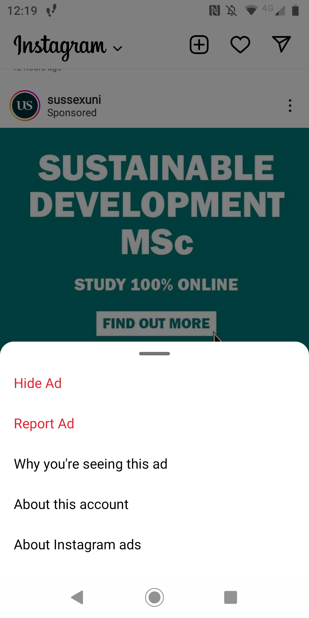 Screenshot of ads on Instagram