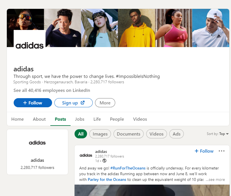 Najlepszy podręcznik marketingu LinkedIn dla przedsiębiorstw Adidas linkedin