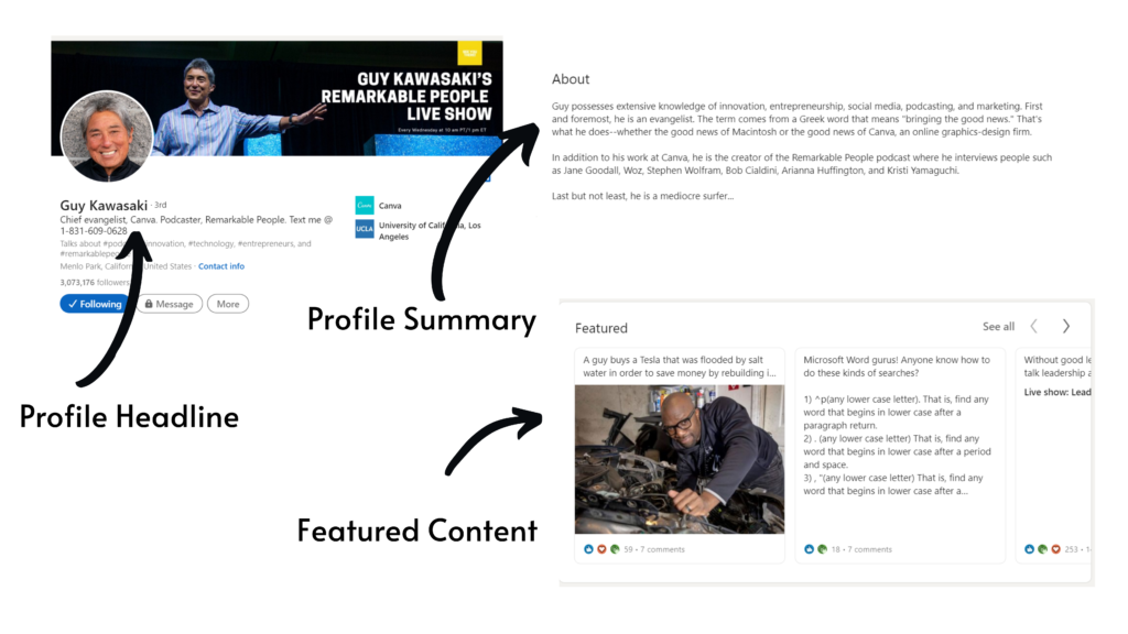 Najlepszy podręcznik marketingu LinkedIn dla przedsiębiorstw Guy kawaski profile example 1024x576