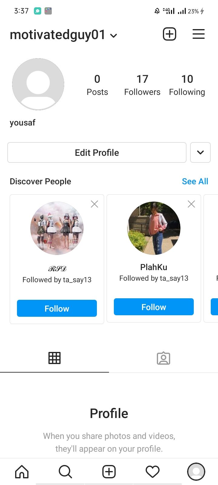 Cuenta de Instagram iniciada con nombre de usuario