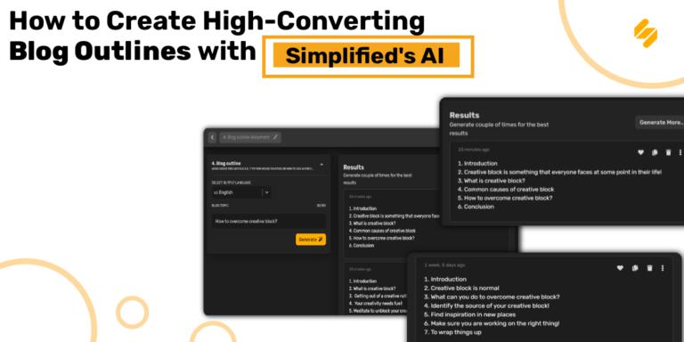 Cómo crear esquemas de blog de alta conversión con el generador de texto AI Simplified (5 ejemplos + consejos)