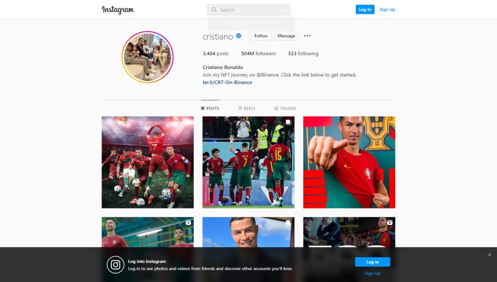 Jak przeglądać posty na Instagramie bez konta Cronaldo instagram page