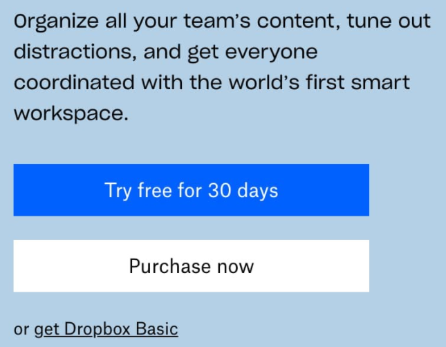 3 najlepsze wskazówki dotyczące pisania skutecznych tekstów sprzedażowych dla Twojej marki Dropbox sales copy example simplified ai