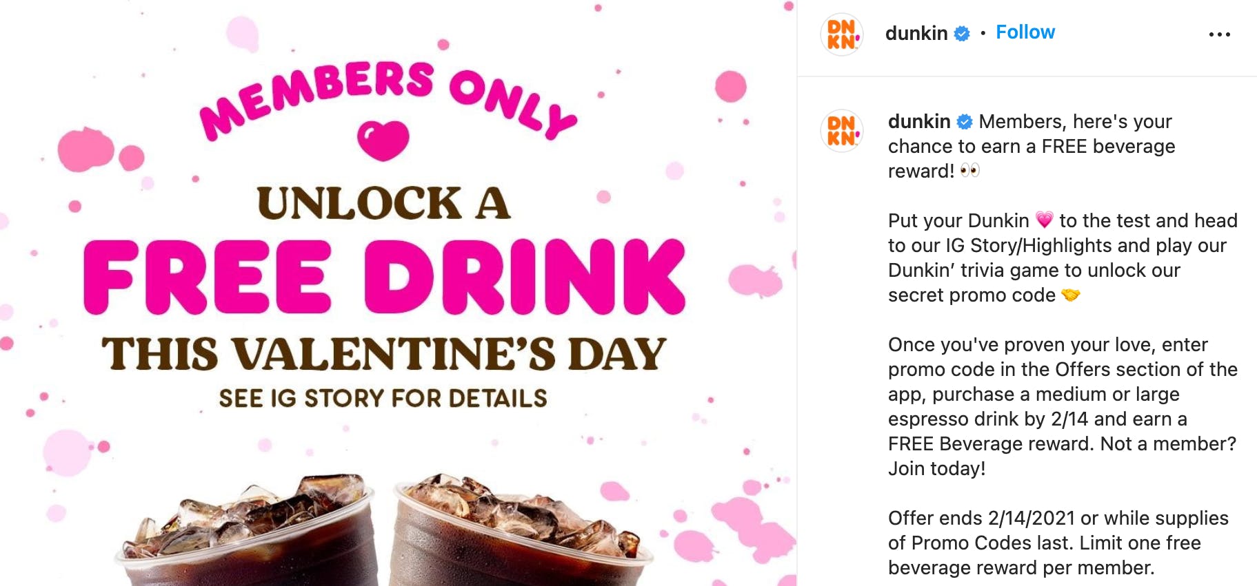 6 niesamowitych pomysłów marketingowych na walentynki 2022 (+ darmowe narzędzie w środku!) Dunkin donuts valentines example