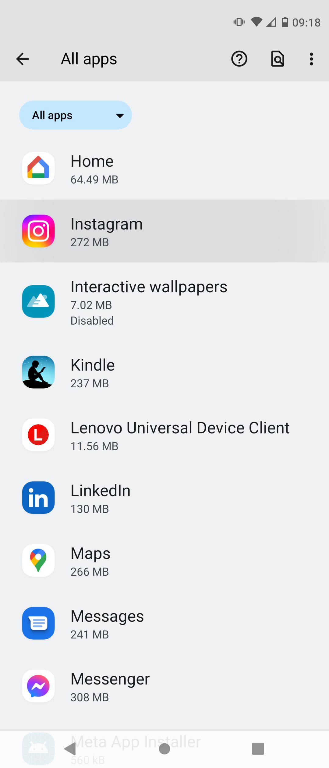 Instagram na liście aplikacji na Androida