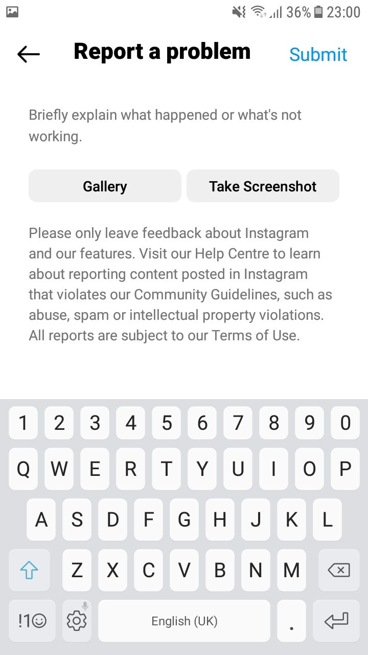 Informar del problema en Instagram