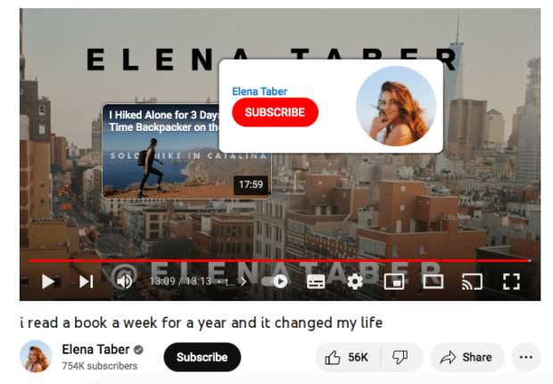 Elena Taber subscribe button for video "i read a book for a year and it changed my life"