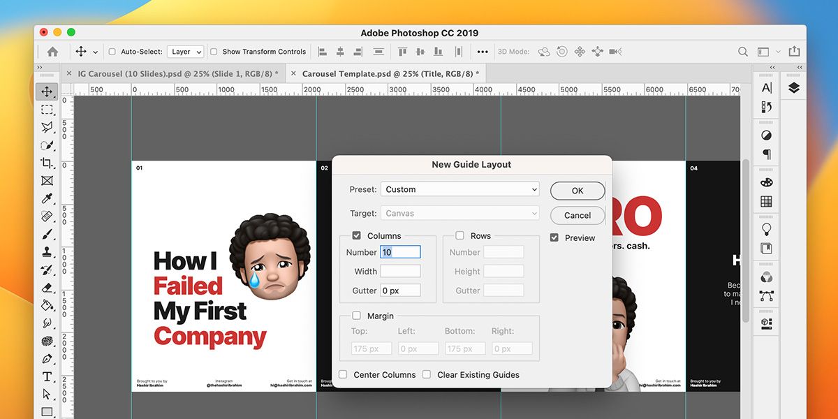 Jak tworzyć karuzele na Instagramie za pomocą programu Photoshop New guide layout for slicing carousel