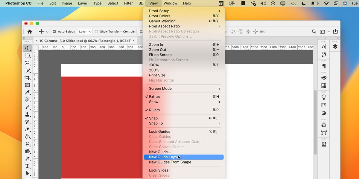 Jak tworzyć karuzele na Instagramie za pomocą programu Photoshop New guide layout from view