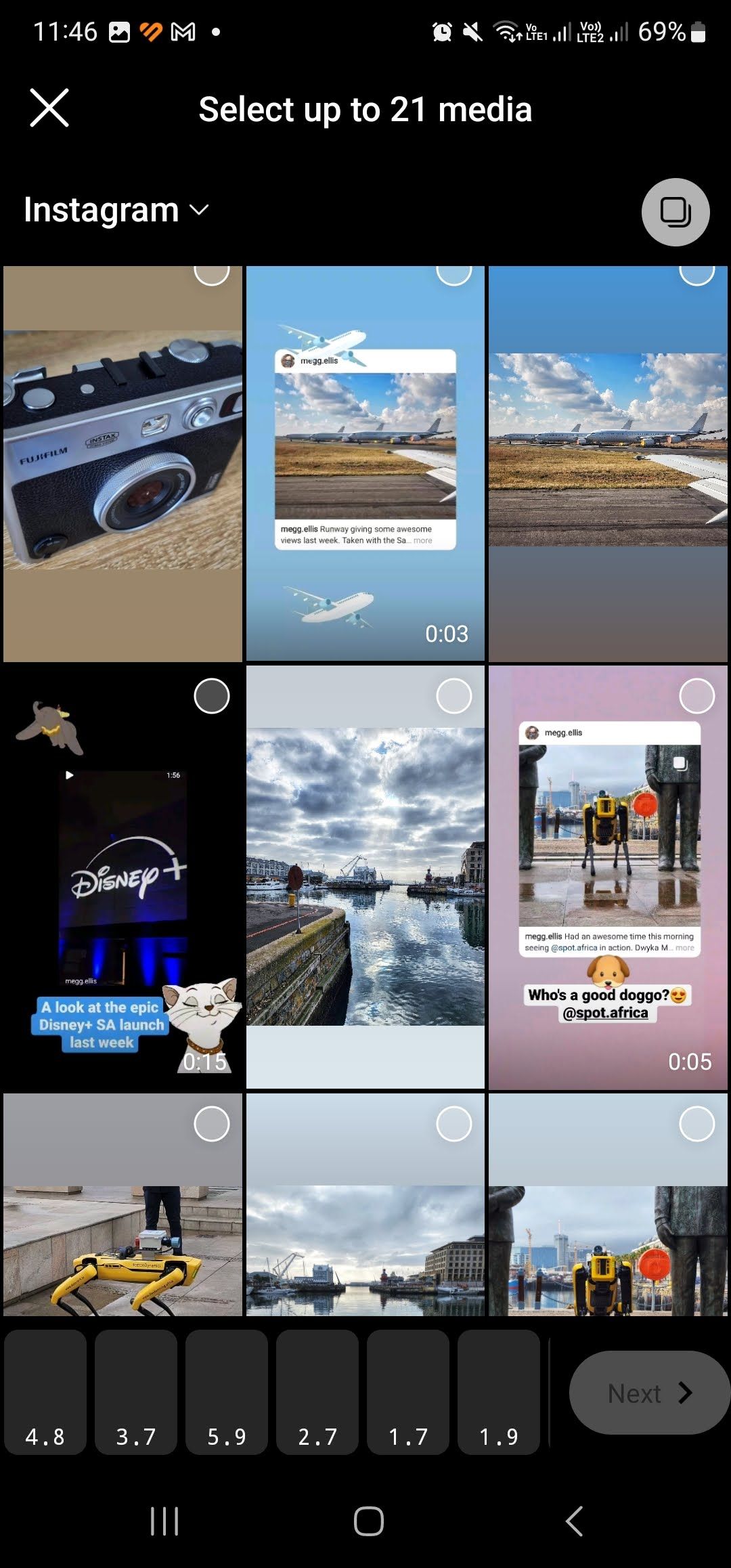 Jak stworzyć podsumowanie 2022 roku na Instagramie Select clips for template