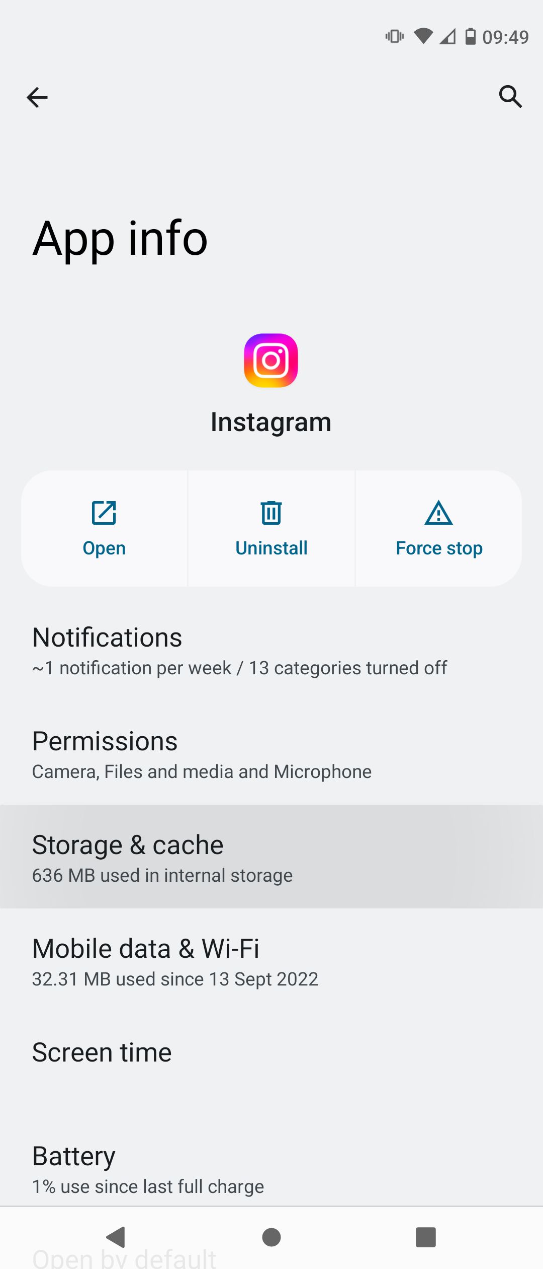 Historie na Instagramie nie ładują się?  Przewodnik rozwiązywania problemów Storage and cache tab in instagram s app info