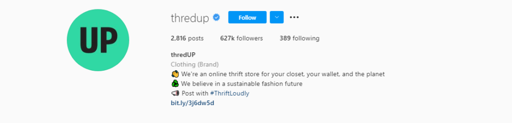 Thredup Instagram bio, użyj generatora biografii Instagram firmy Simplified, aby uzyskać podobne wyniki