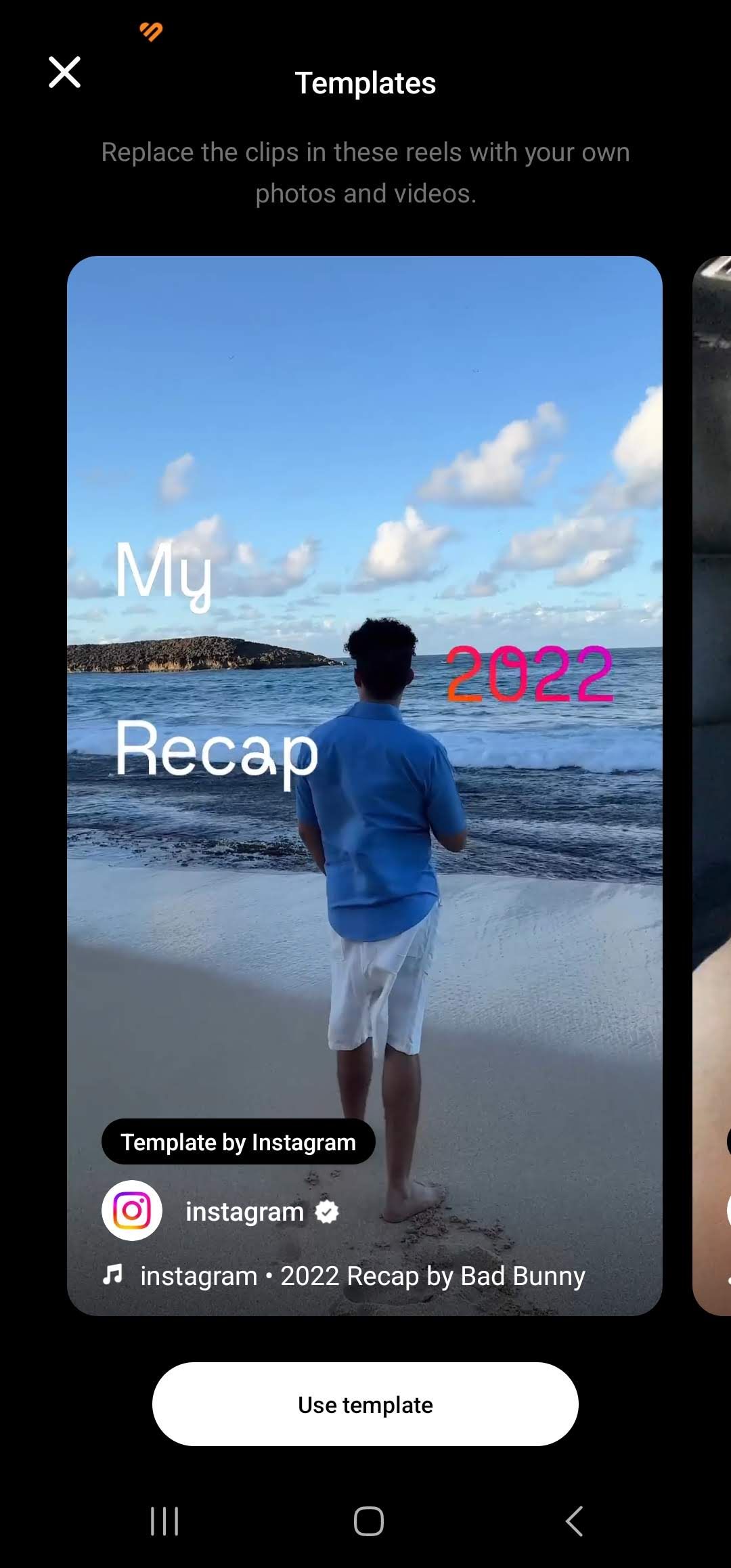 Jak stworzyć podsumowanie 2022 roku na Instagramie Use template option