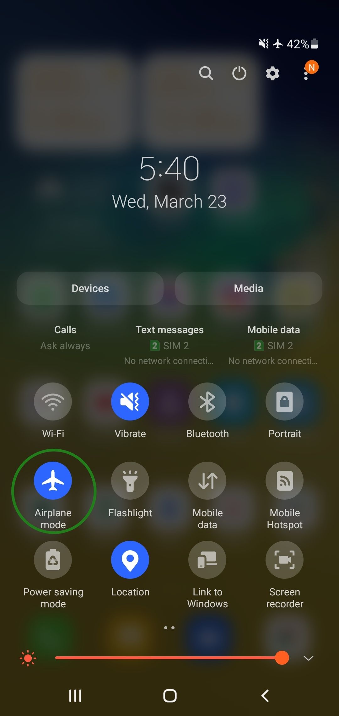 Airplane mode enabled in Android