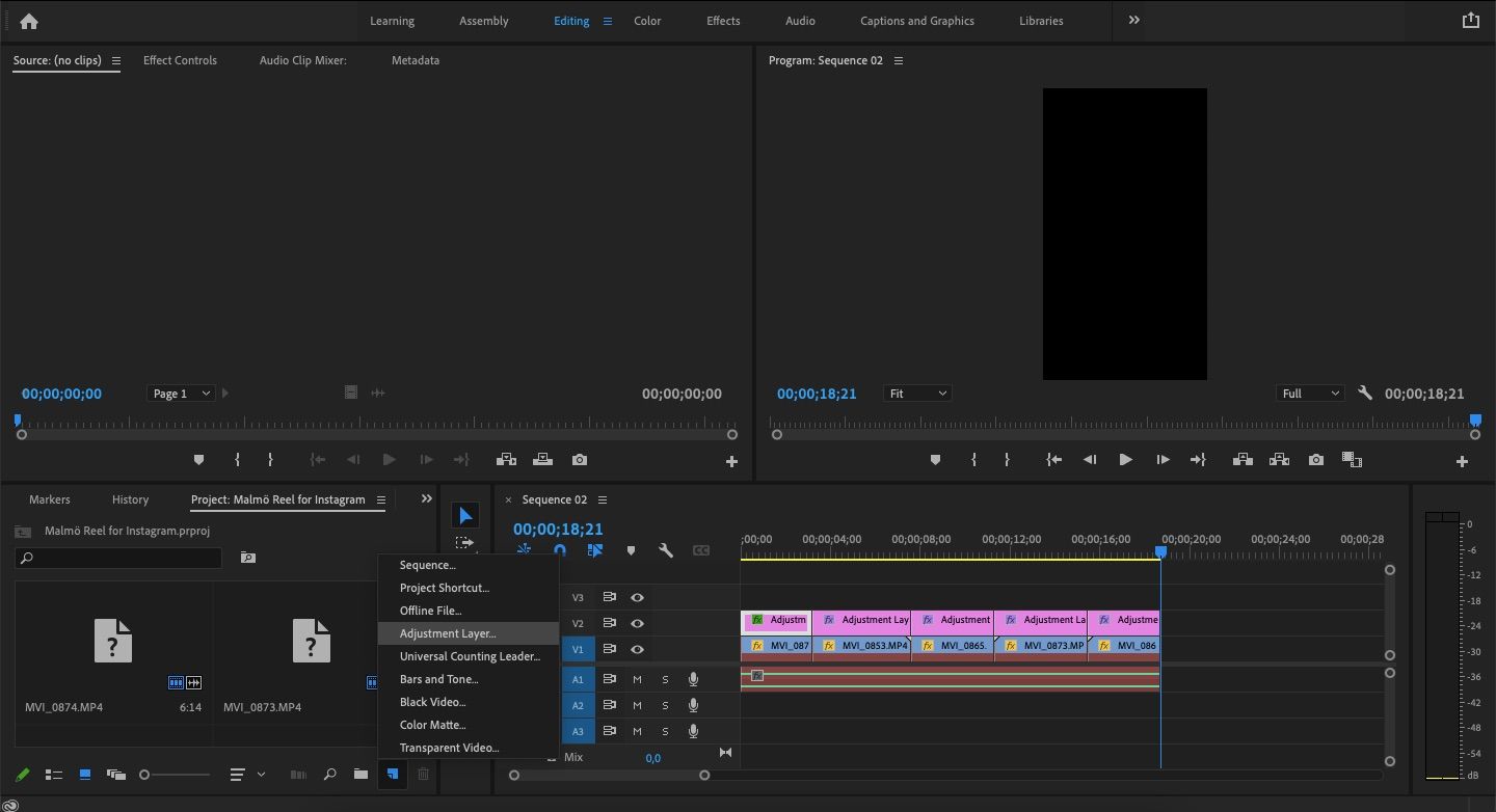 zrzut ekranu pokazujący, jak dostosować warstwę premiere pro