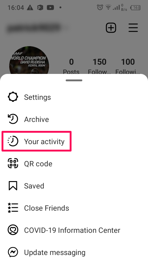 Menu ustawień aplikacji Instagram