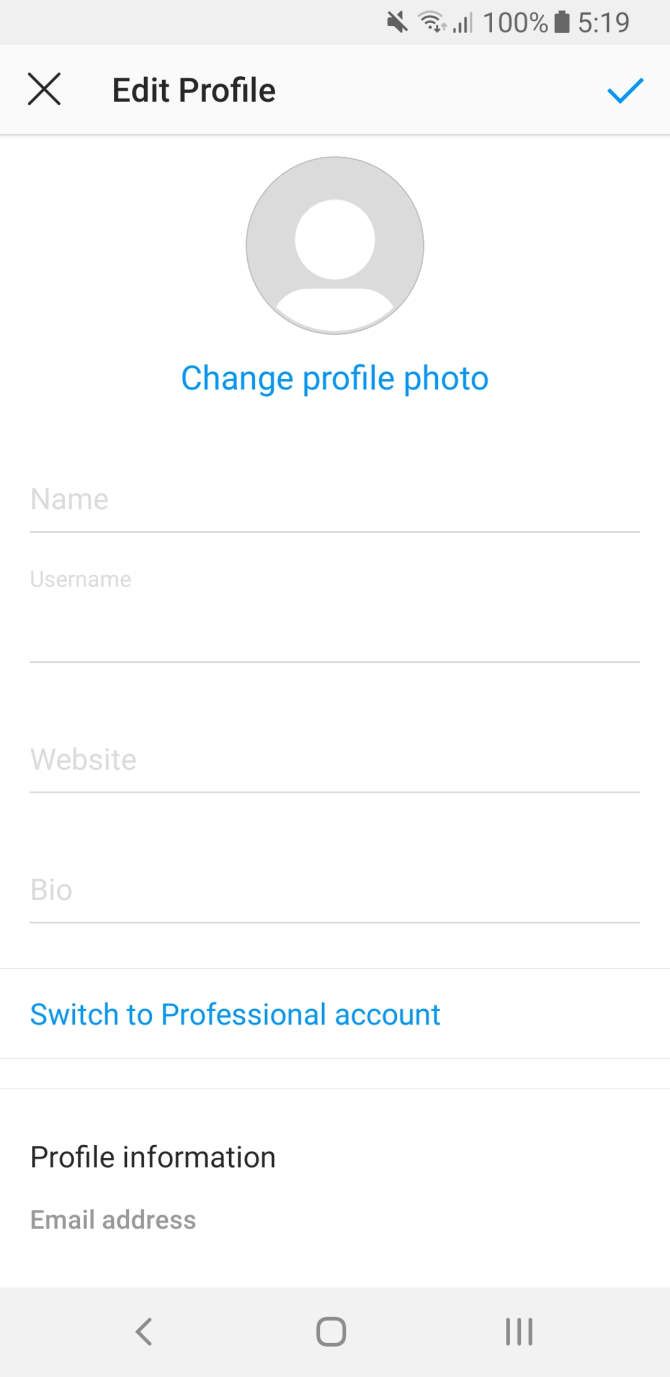 Editing a profile on Instagram