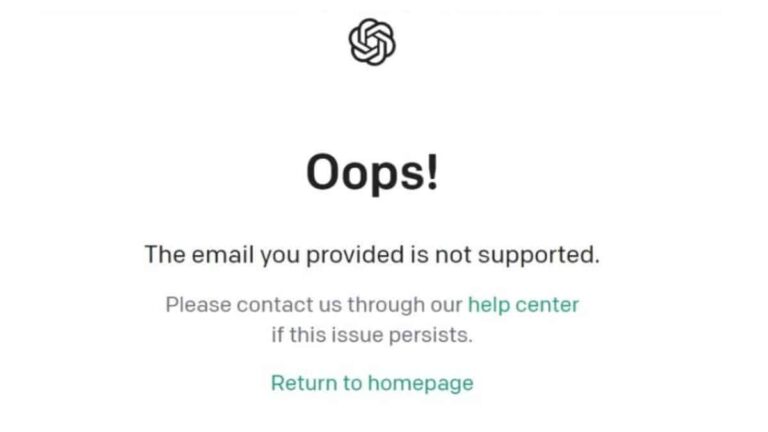 ChatGPT: The specified e-mail address is not supported