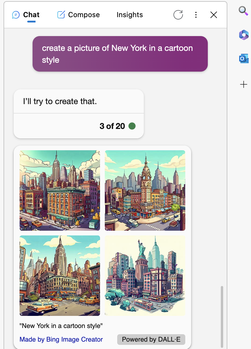 Bing Image Maker tworzy kreskówkowy obraz Nowego Jorku