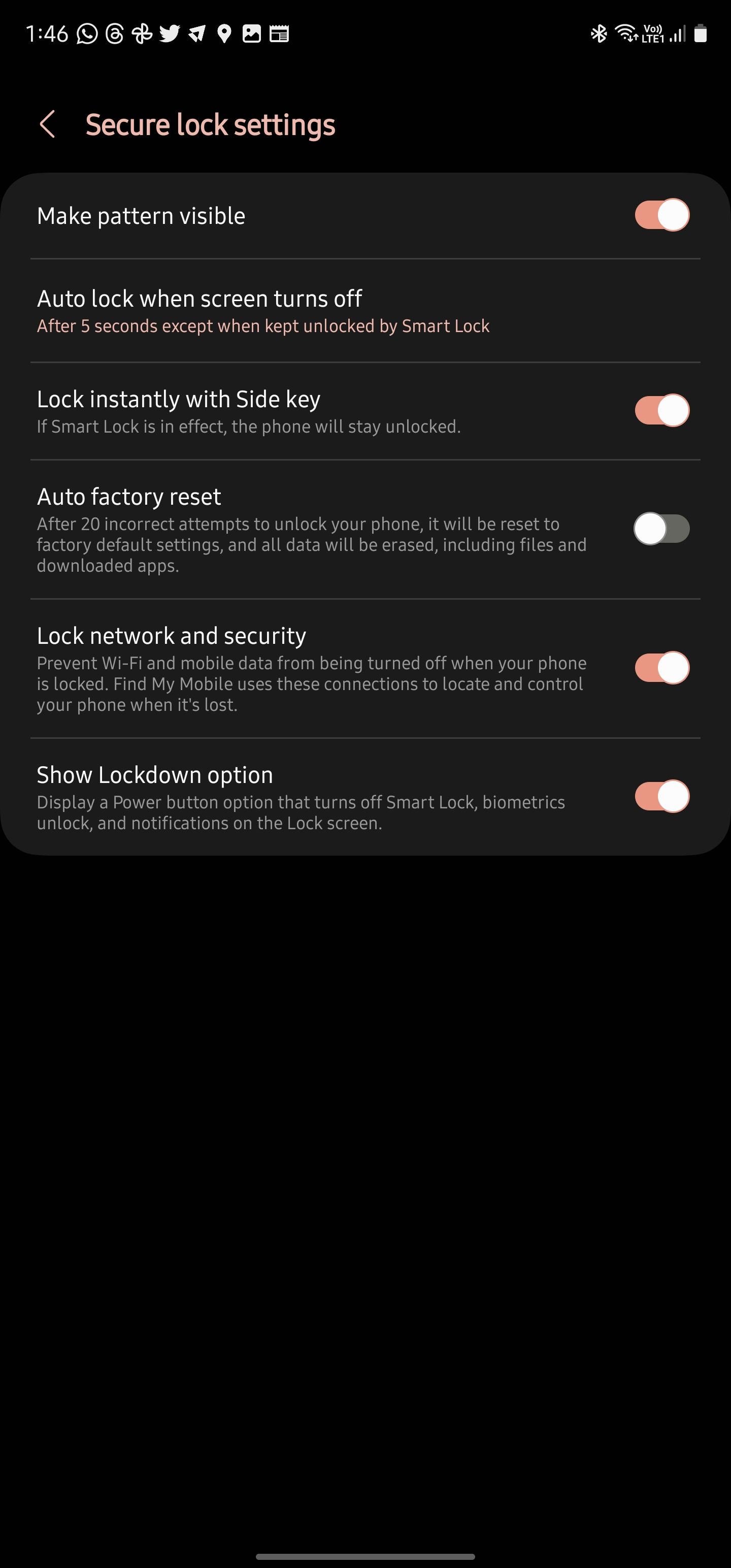 Ustawienia Samsung Secure Lock